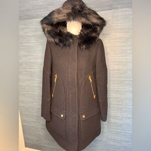 NWT J.Crew Black Wool Italian Stadium Hooded Parka Size 6P
